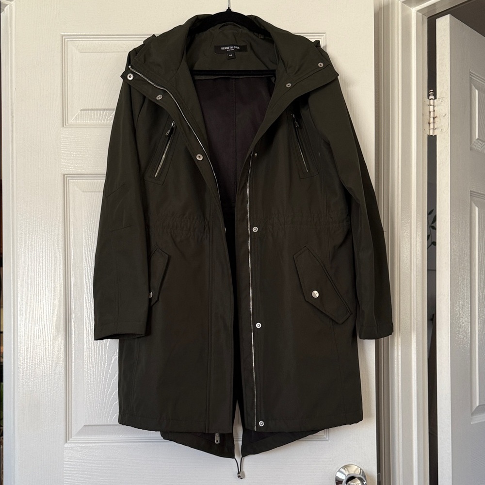 Kenneth Cole Dark Green Hooded Raincoat